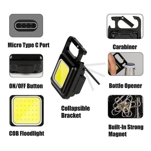 Ultra-Bright Mini Rechargeable Keychain Flashlight with 4 Light Modes, Folding Bracket & Magnetic Base